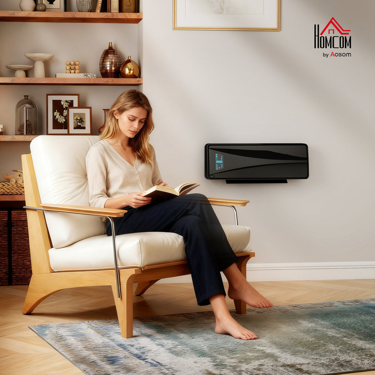 2000W Ceramic Electric Heater with Fan, Wall Heater, Black