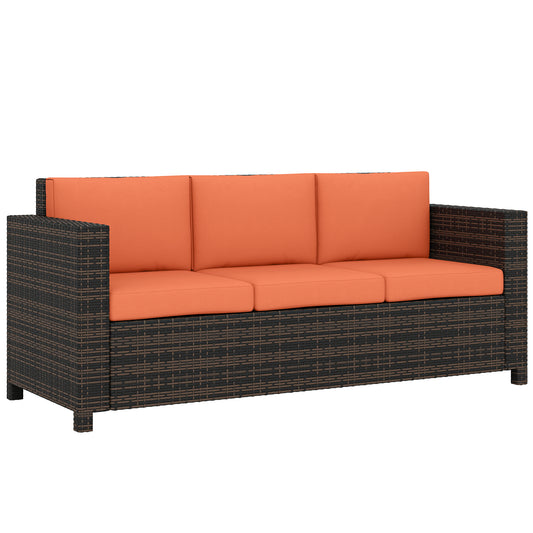 Rattan Wicker 3-seater Sofa Chair Patio Furniture, Orange