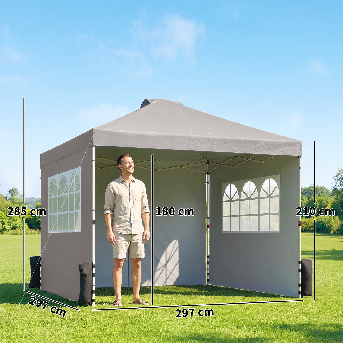 Pop Up Canopy Waterproof Height Adjustable 3 x 3 (m) Grey