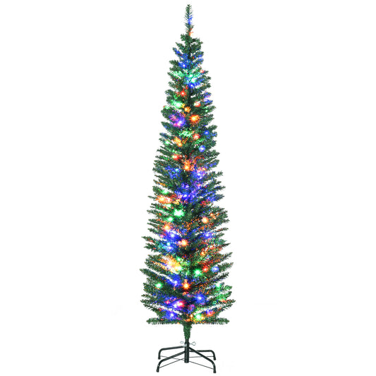 6ft Artificial Pencil Christmas Tree with Colourful Lights, Steel Base