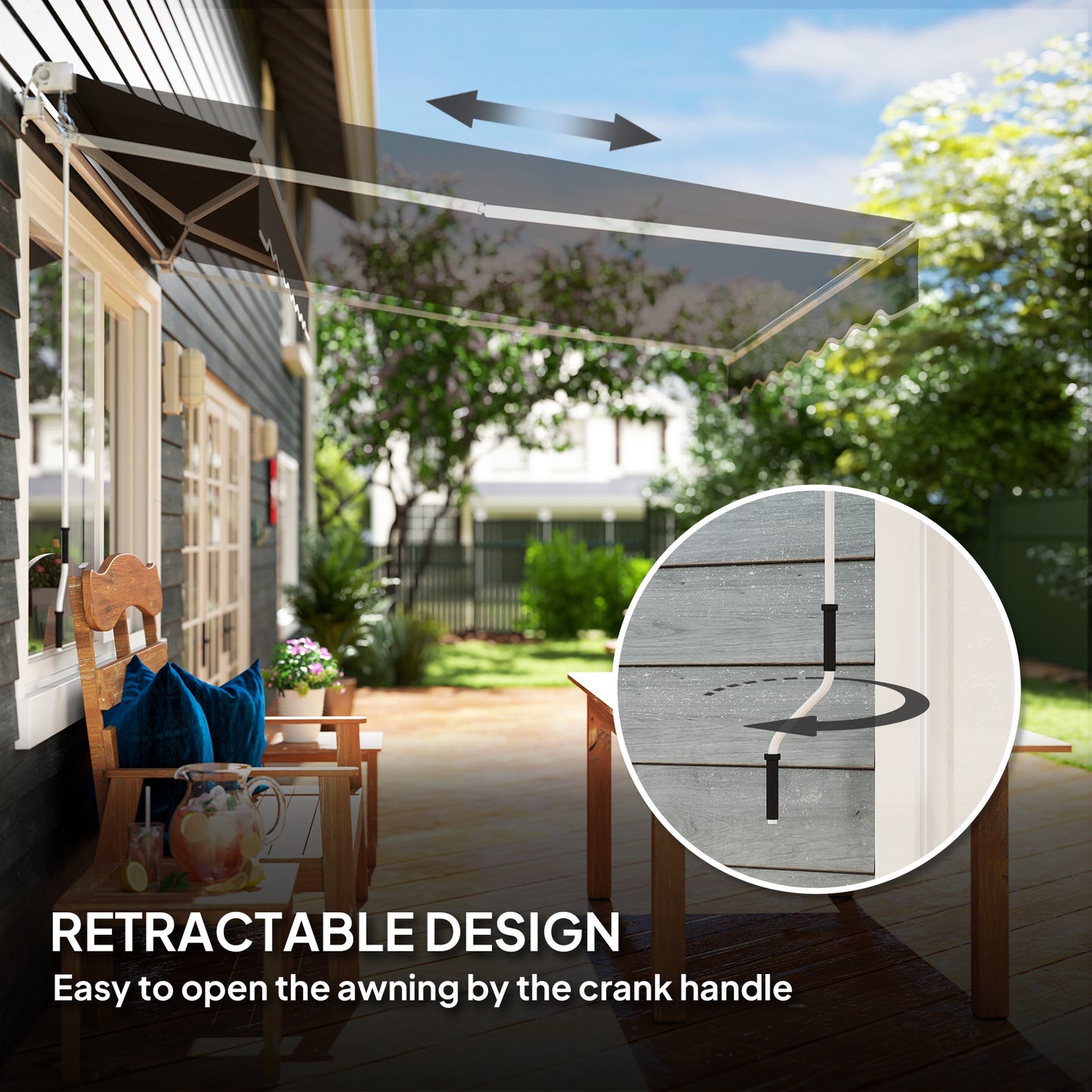 Garden Sun Shade Canopy Retractable Awning, 2.5 x 2m, Black