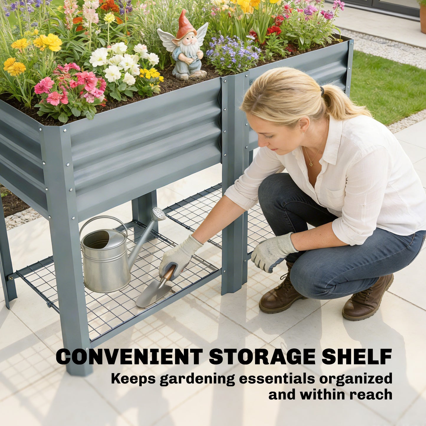 Raised Garden Bed with Storage Shelf 120x55cm Grey