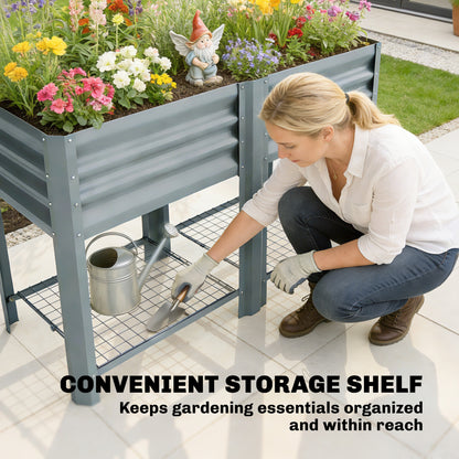 Raised Garden Bed with Storage Shelf 120x55cm Grey
