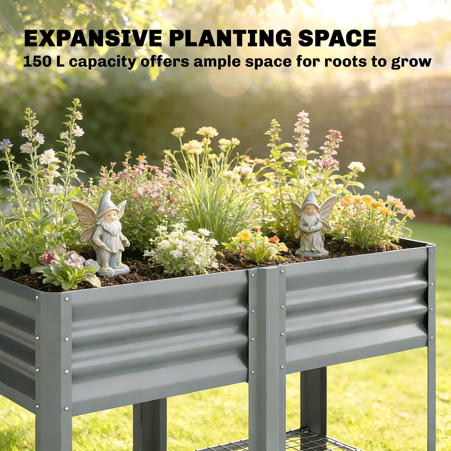 Raised Garden Bed with Storage Shelf 120x55cm Grey