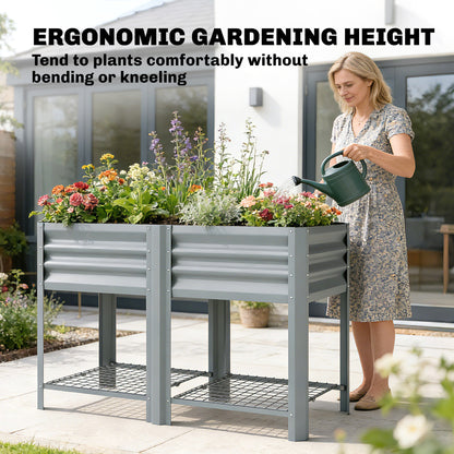Raised Garden Bed with Storage Shelf 120x55cm Grey