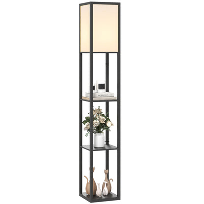Floor Lamp with 3-Tier Storage Shelf for Home Office, Black