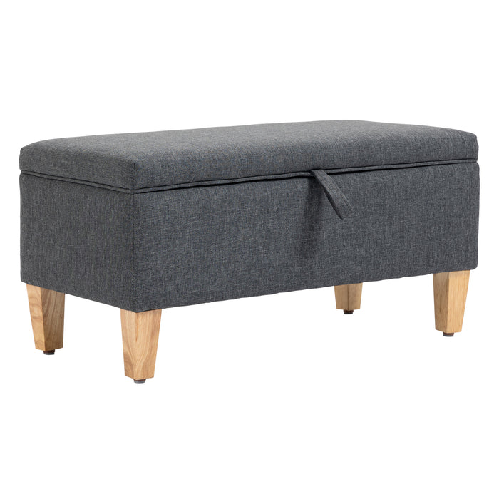 Linen Storage Ottoman Padded Footstool with Rubberwood Legs Ideal for Bed End, Shoe Bench, Seating, Grey