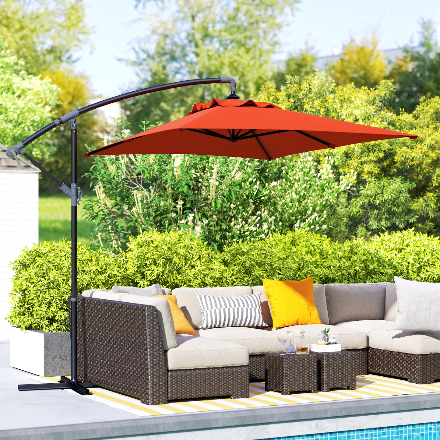 3 m Cantilever Parasol with Cross Base, Crank Handle, Orange