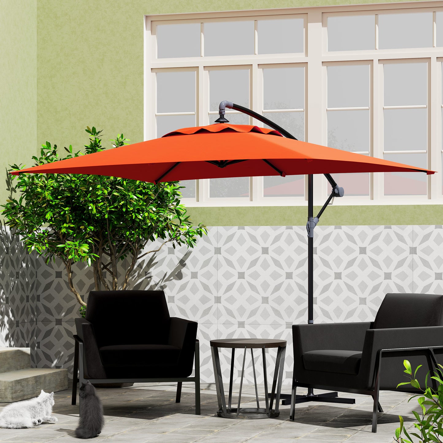 3 m Cantilever Parasol with Cross Base, Crank Handle, Orange