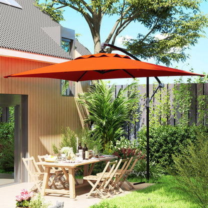 3 m Cantilever Parasol with Cross Base, Crank Handle, Orange