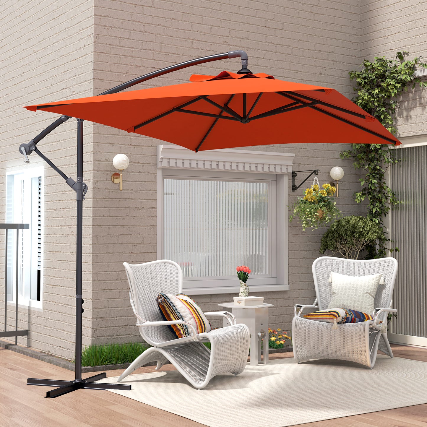3 m Cantilever Parasol with Cross Base, Crank Handle, Orange