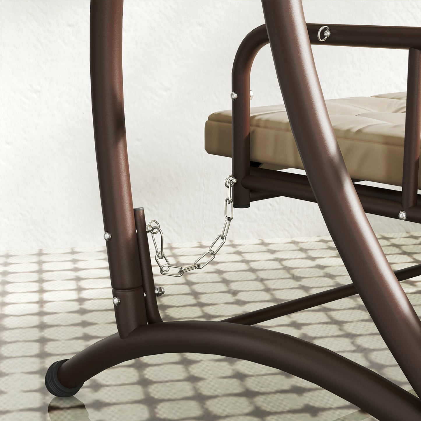 3 Seater Garden Swing Seat Bed with Adjustable Canopy, Khaki