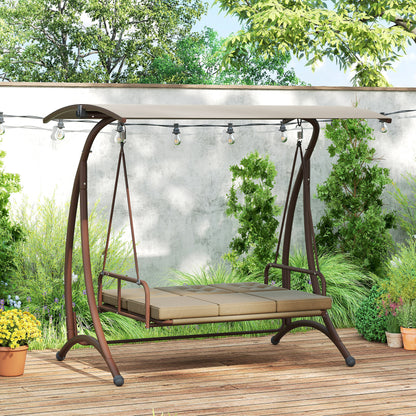 3 Seater Garden Swing Seat Bed with Adjustable Canopy, Khaki