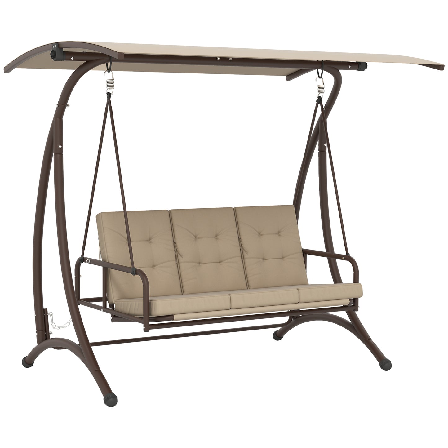 3 Seater Garden Swing Seat Bed with Adjustable Canopy, Khaki