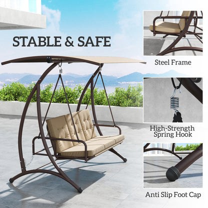 3 Seater Garden Swing Seat Bed with Adjustable Canopy, Khaki