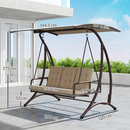 3 Seater Garden Swing Seat Bed with Adjustable Canopy, Khaki