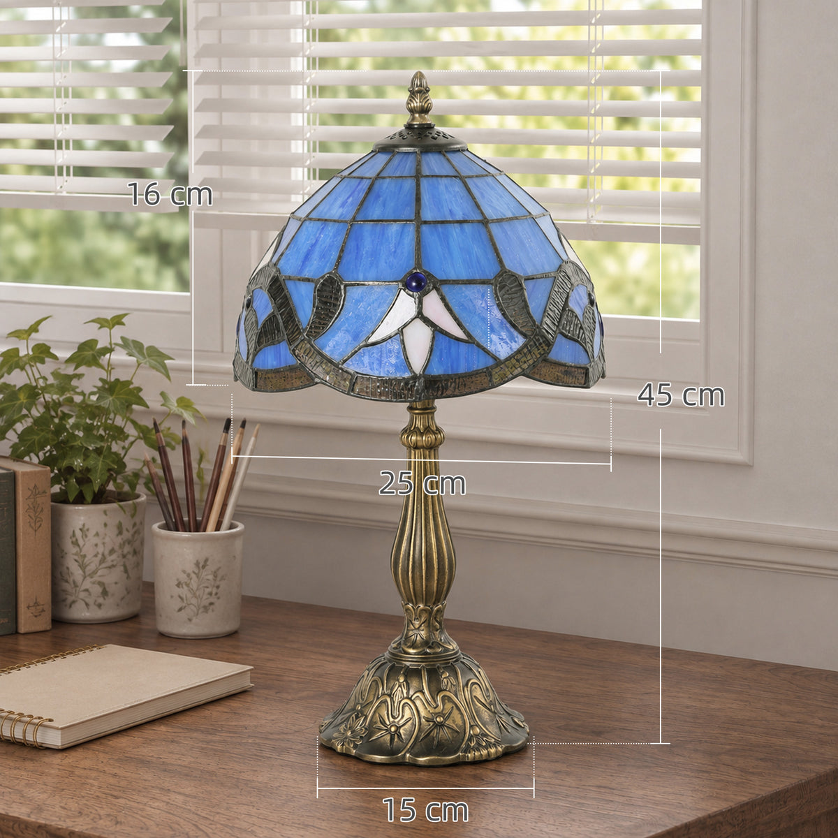 Handcrafted Stained Glass Table Lamp (E27 Bulb Not Included) - Purple & Bronze