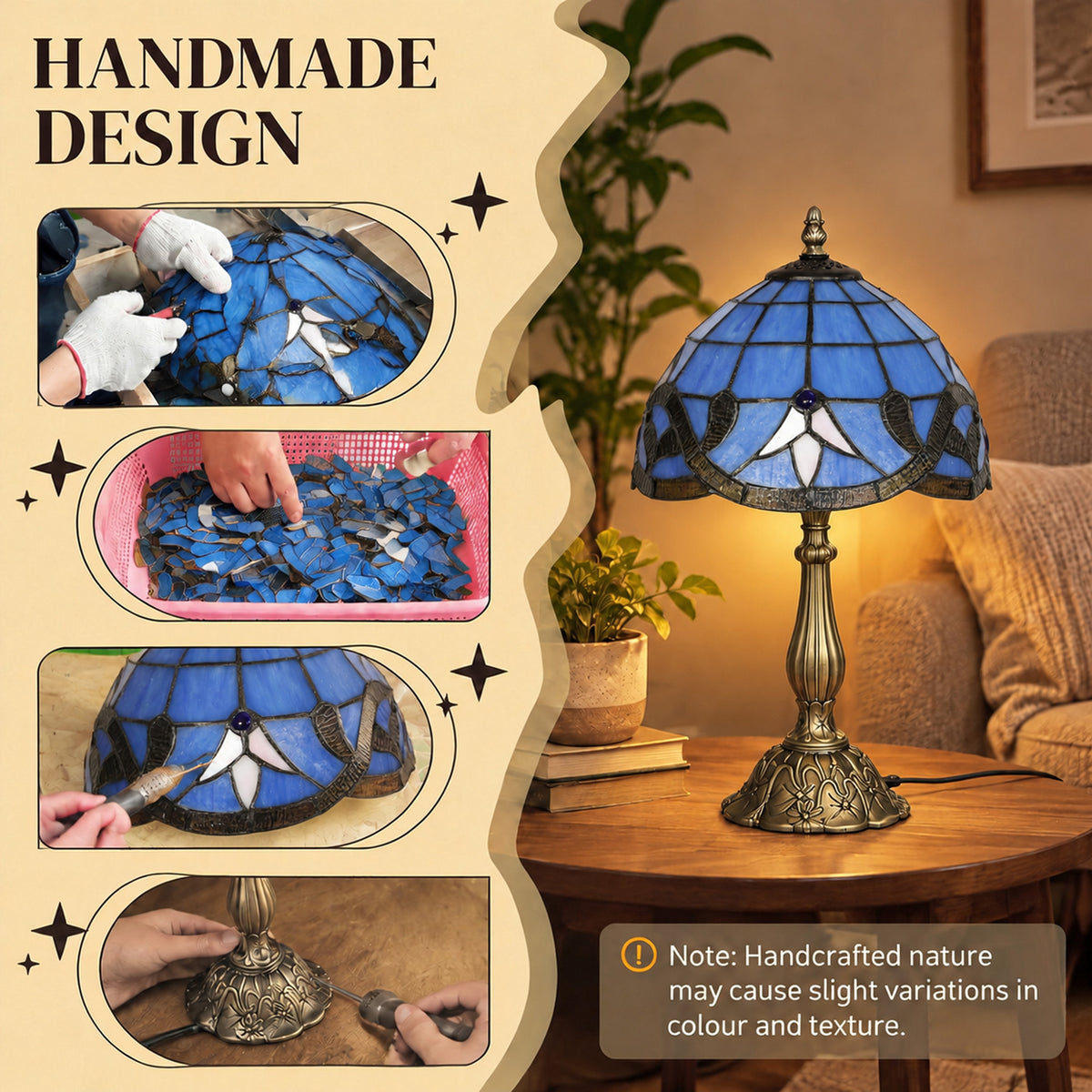 Handcrafted Stained Glass Table Lamp (E27 Bulb Not Included) - Purple & Bronze