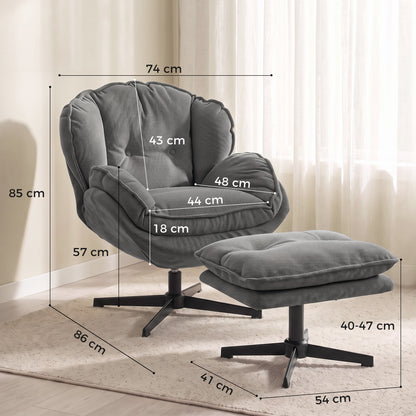 Armchair w/ Footstool, 360-Degree Swivel Accent Chair, Grey