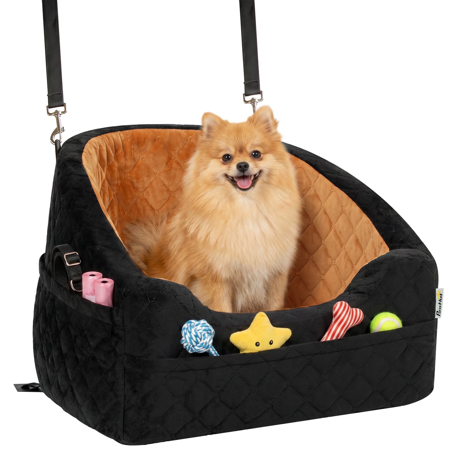 Dog Car Seat, Detachable Dog Booster Seat with Seat Belt, Brown