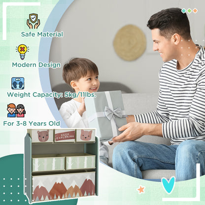 Kids Storage Unit with 6 Boxes, Childrens Toy Storage Organiser, Green