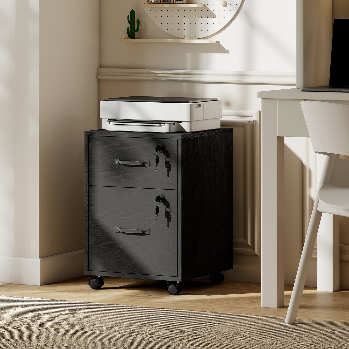 Roll File Cabinet with Drawer, Organiser Letter Size, Black