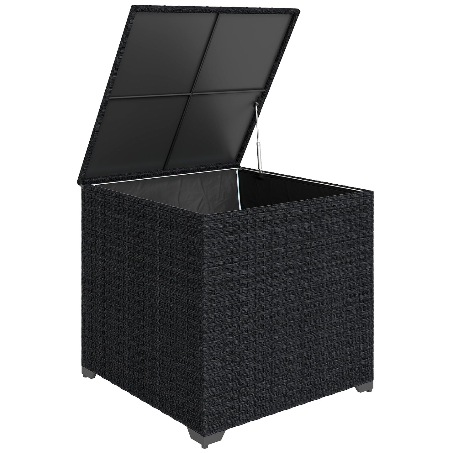 253L Garden Storage Box, Rattan Deck Box with Zipped Liner, Black