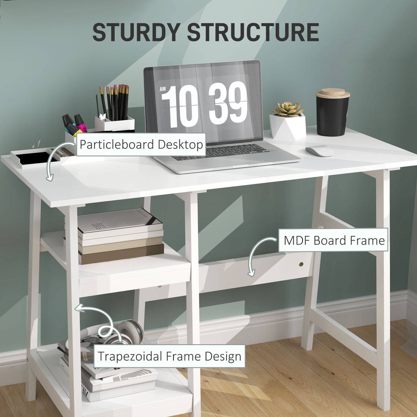 Computer Writing Desk w/ Shelf PC Workstation for Home Office White