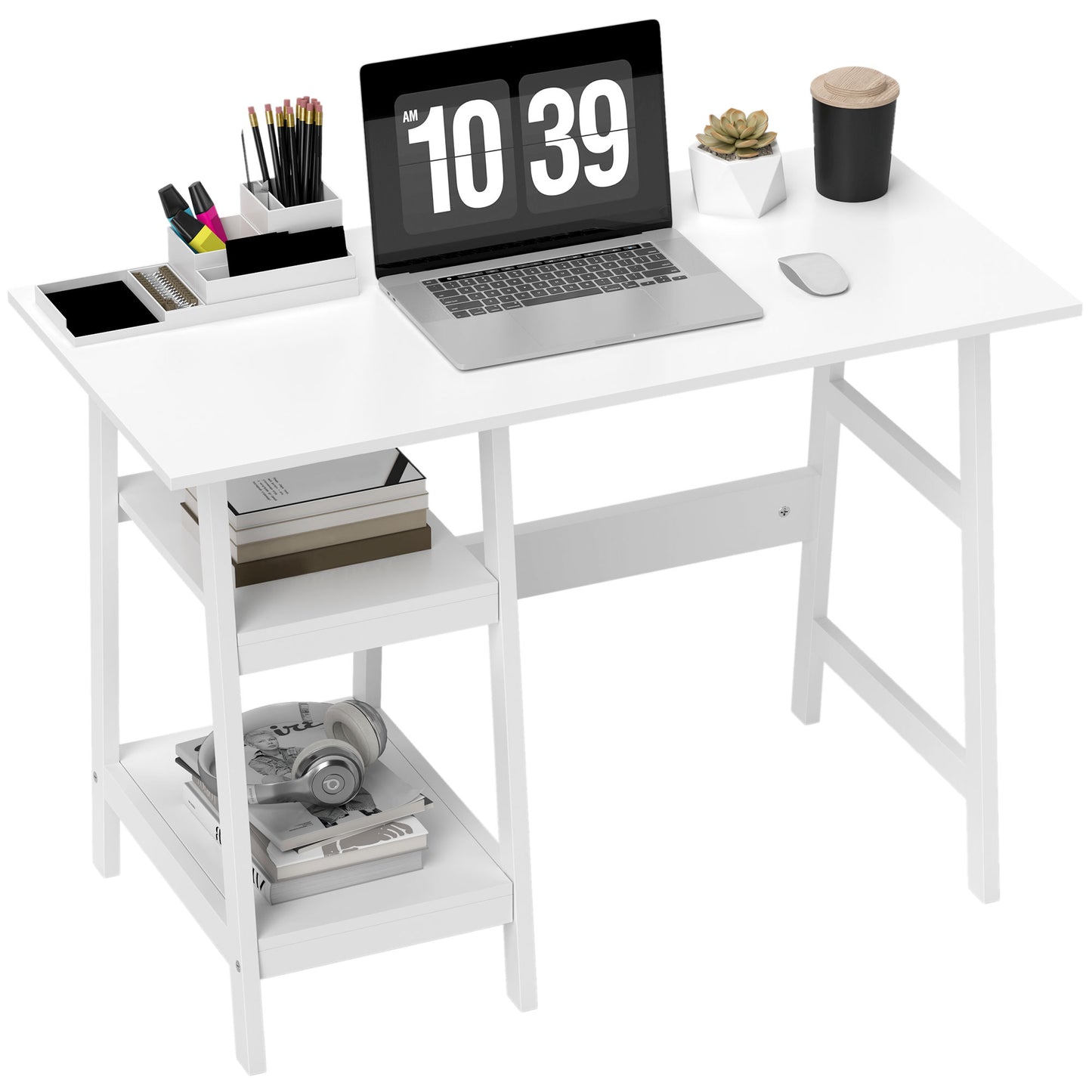 Computer Writing Desk w/ Shelf PC Workstation for Home Office White