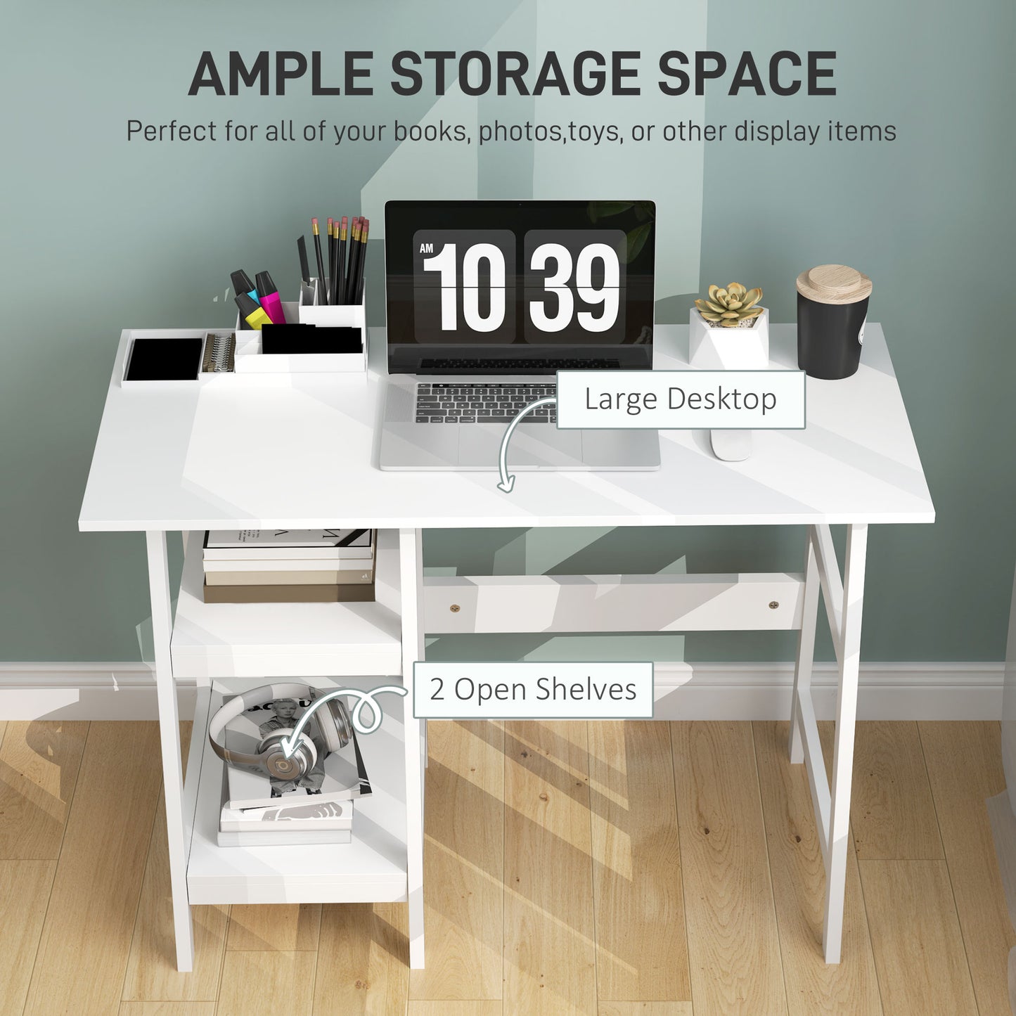 Computer Writing Desk w/ Shelf PC Workstation for Home Office White