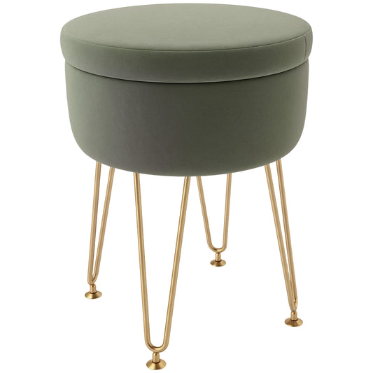 5L Velvet Footstool with Removable Lid for Bedroom, Green