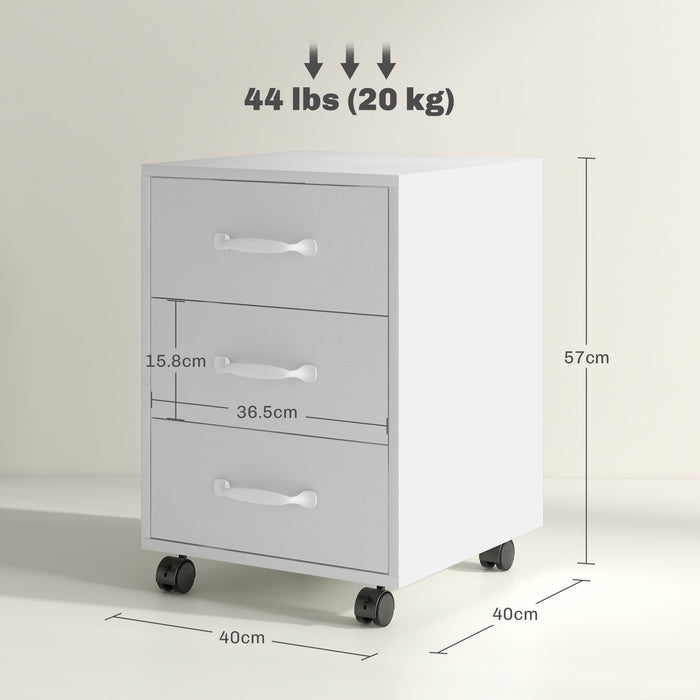 File Cabinet with 3 Drawers, Under Desk Mobile Filing Cabinet White