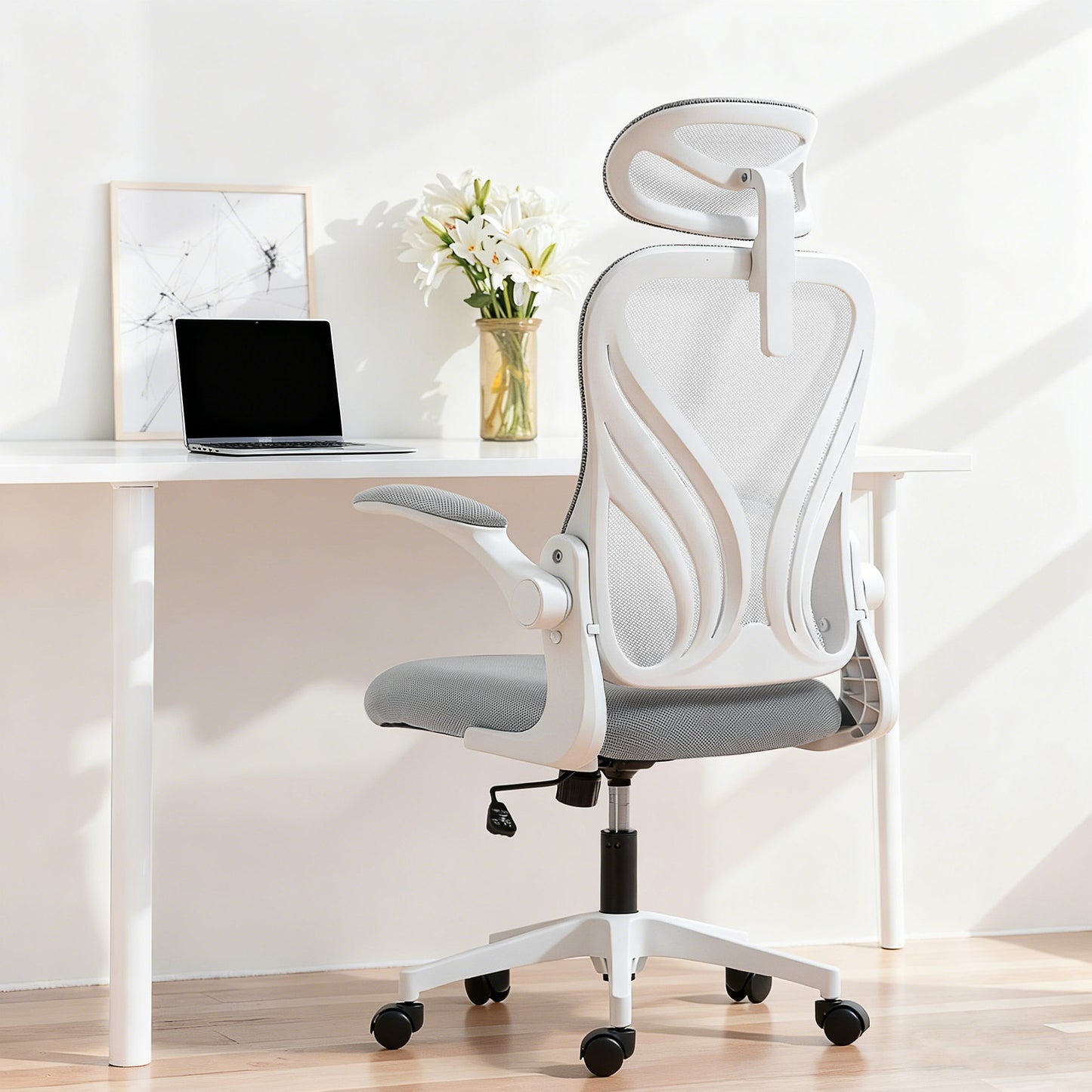 Ergonomic Office Chair, Computer Chair with Foldable Backrest, Grey