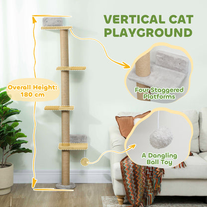 Wall Mounted Cat Shelves with 4 Climbing Platforms for Indoor, Light Grey