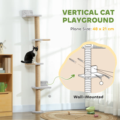 Wall Mounted Cat Shelves with 4 Climbing Platforms for Indoor, Light Grey