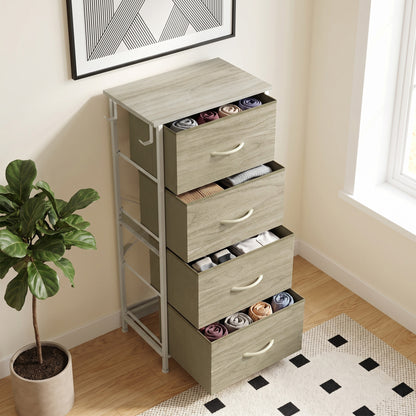 Fabric Chest of Drawers, 4 Drawer Dresser for Bedroom, Natural Wood