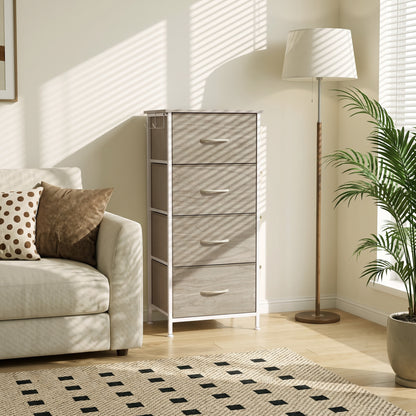 Fabric Chest of Drawers, 4 Drawer Dresser for Bedroom, Natural Wood