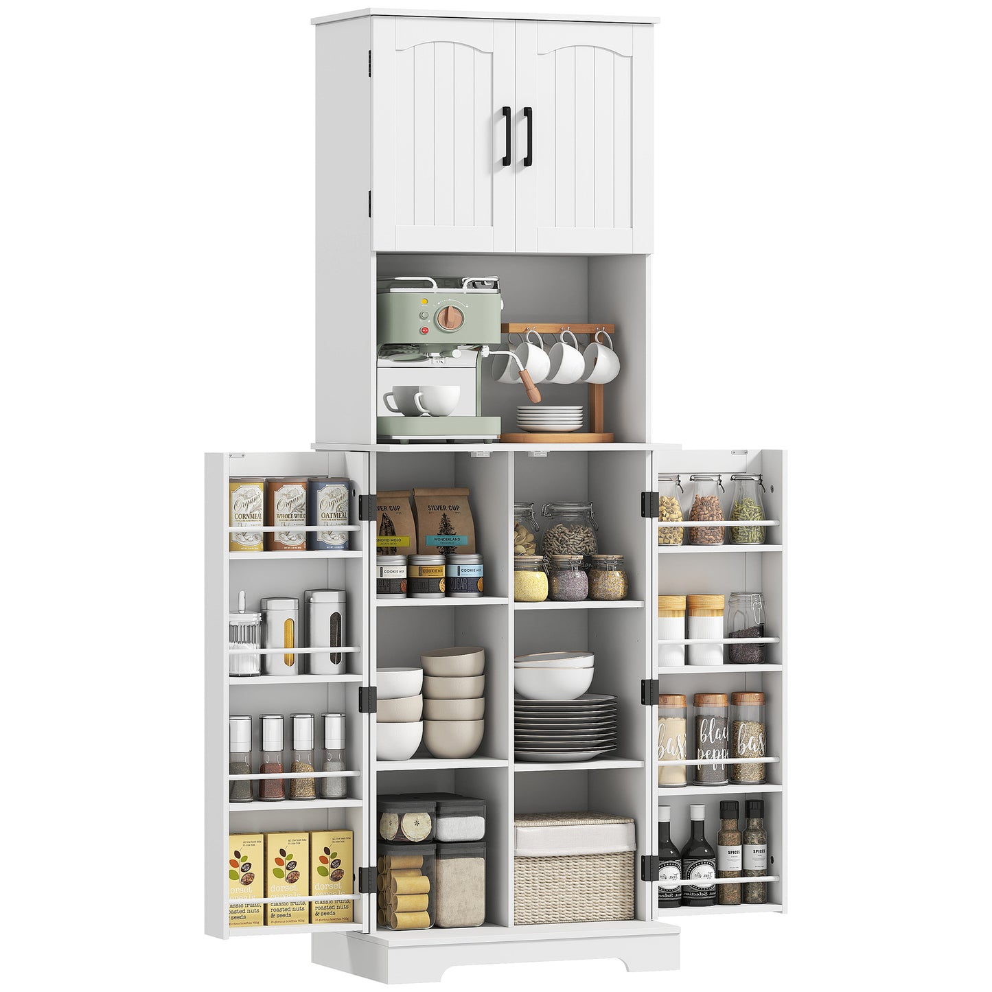 Storage Cabinet with Doors and Open Storage Shelf, White