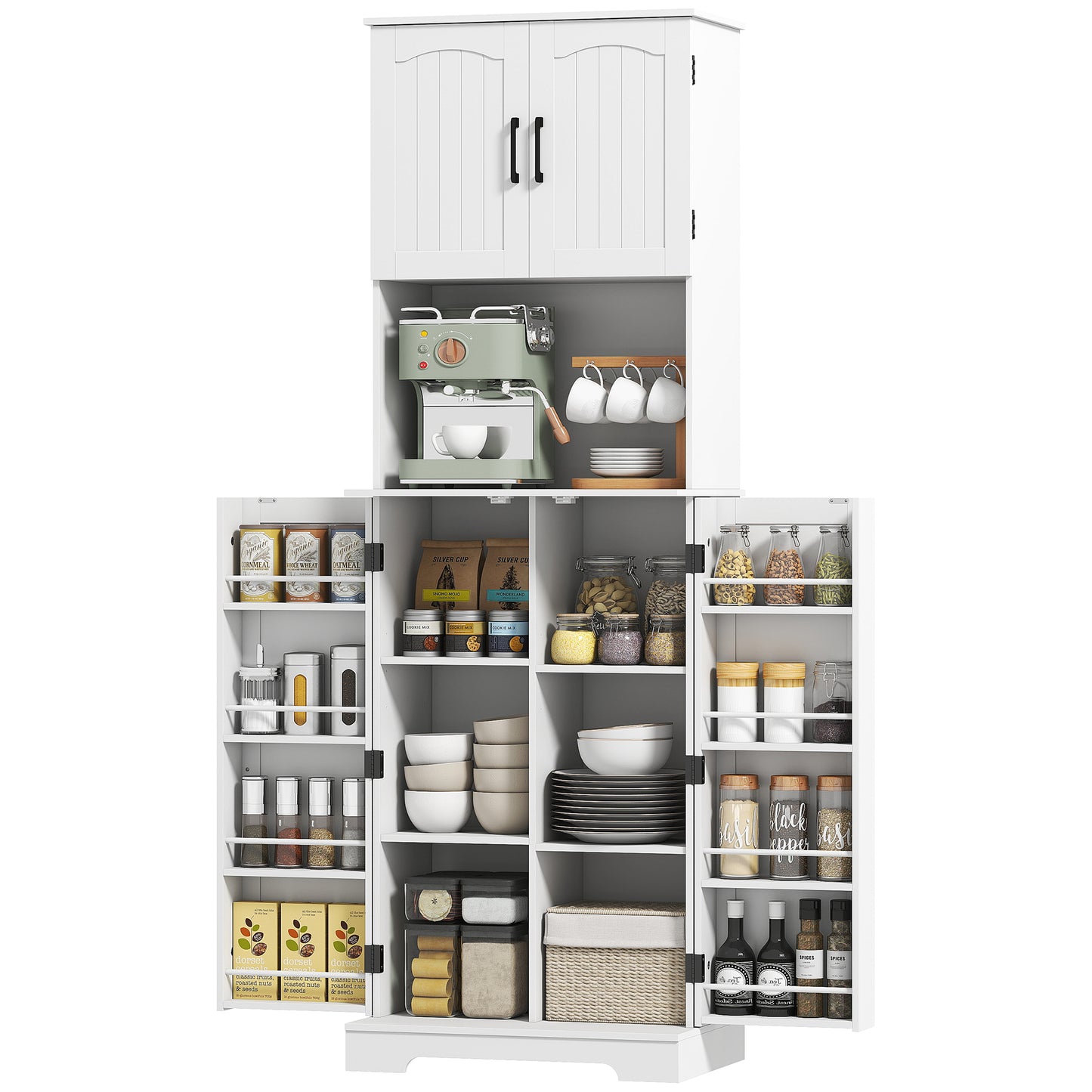 Storage Cabinet with Doors and Open Storage Shelf, White