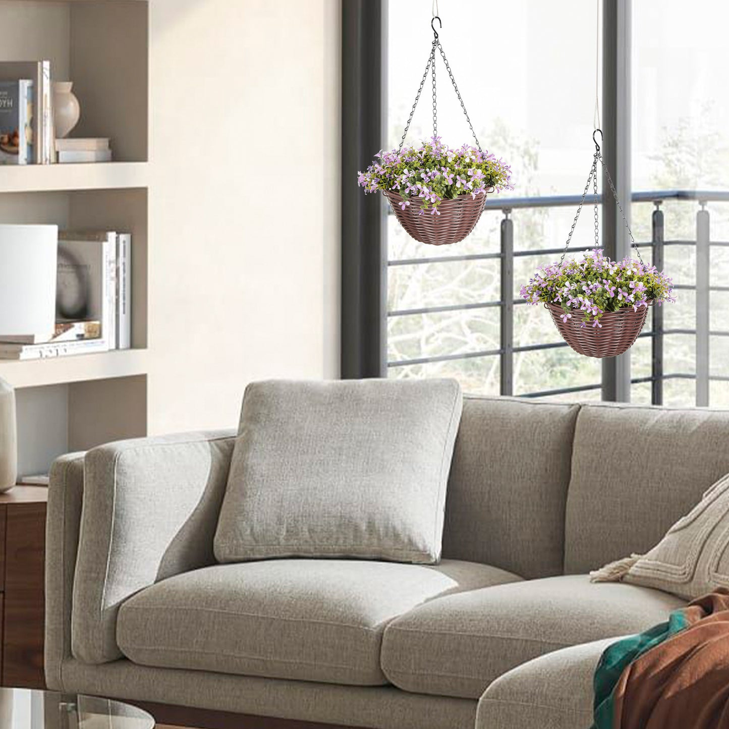 Artificial Flowers in Basket Set of 2 with 75 Leaves and 15 Flowers