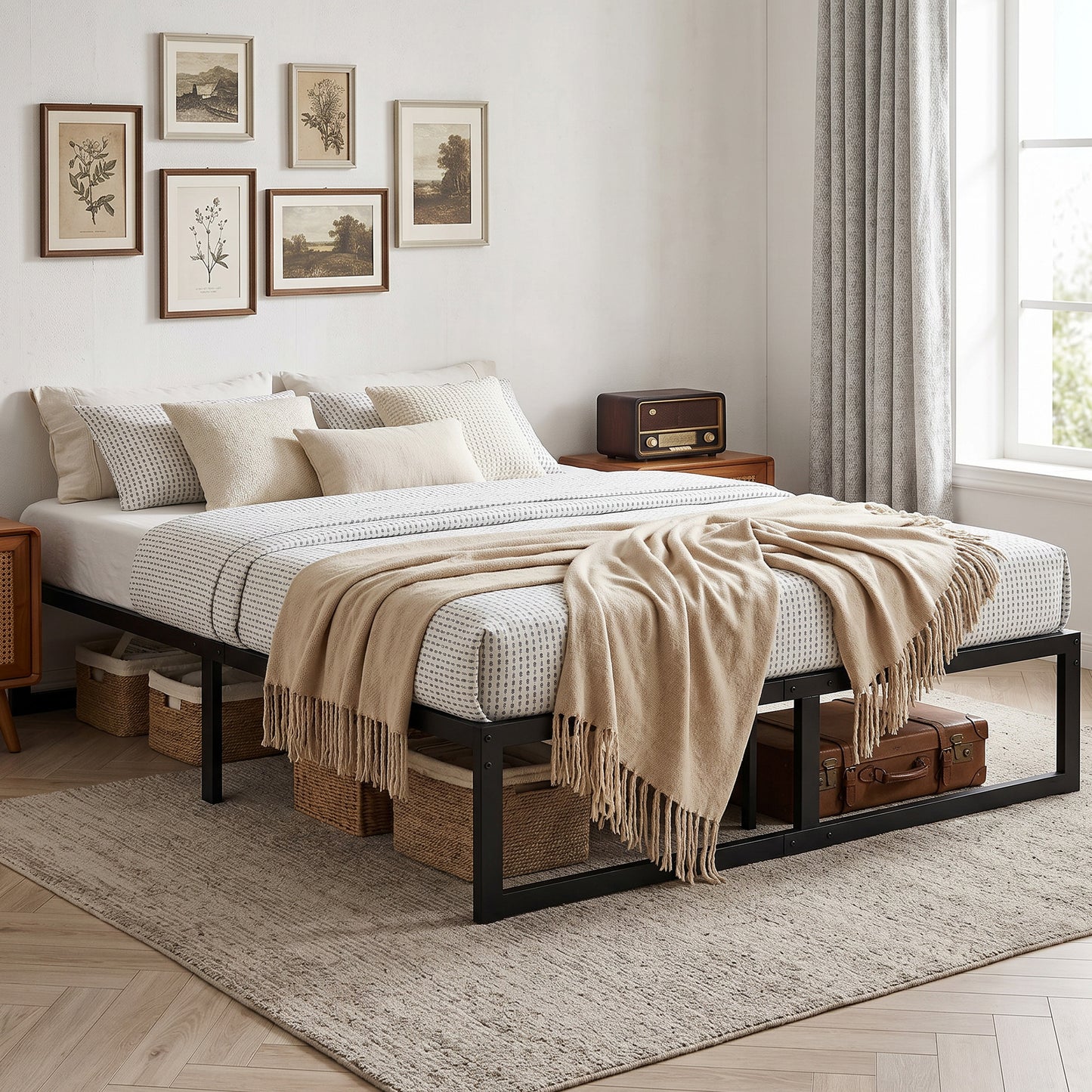 4ft6 Double Bed Frame with Underbed Storage, Noise-Free, Black