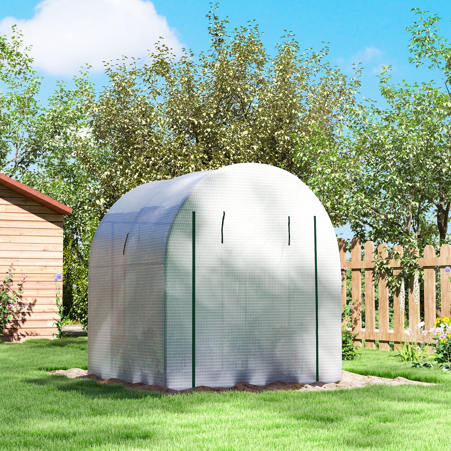 1.8 x 1.8 x 2m Polytunnel Greenhouse with Doors and Mesh Windows