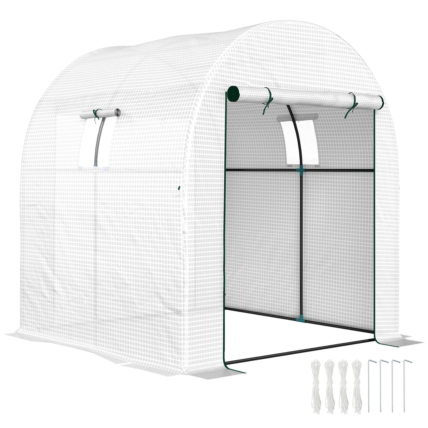 1.8 x 1.8 x 2m Polytunnel Greenhouse with Doors and Mesh Windows