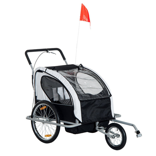 Collapsible Bike Trailer 2-Seater for Baby Bicycle with Pivot Wheel Suitable For 18 Month + Child(Black and White)