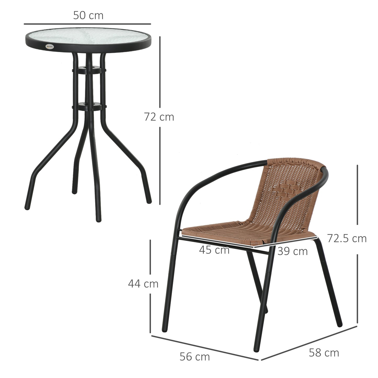 3 Pieces Garden Furniture Set with 2 Stackable Chairs, Brown