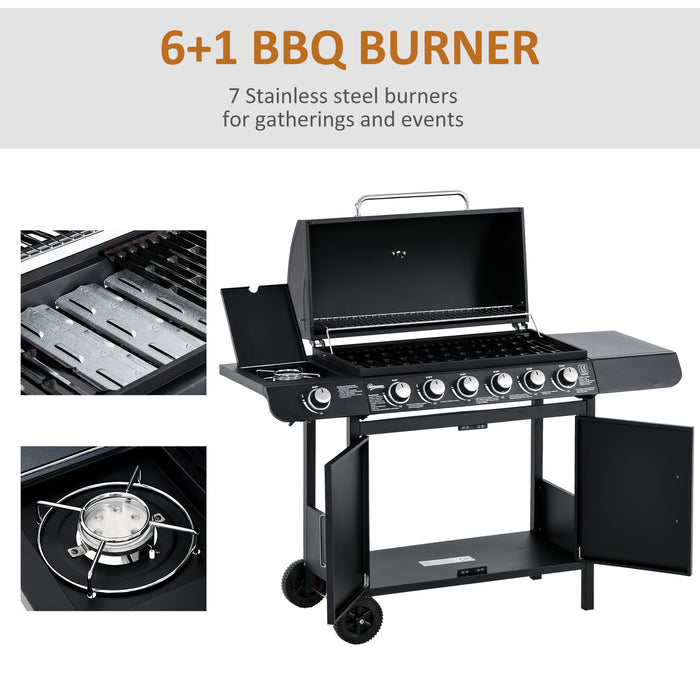 Seven Burner Gas Grill, with Integrated Thermometer and Storage