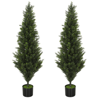 Set of 2 Decorative Artificial Plants Cypress in Weighted Pot, 120 cm Tall Fake Plant with 1092 Leaves for Home Indoor Outdoor Decor