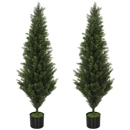 Set of 2 Decorative Artificial Plants Cypress in Weighted Pot, 120 cm Tall Fake Plant with 1092 Leaves for Home Indoor Outdoor Decor