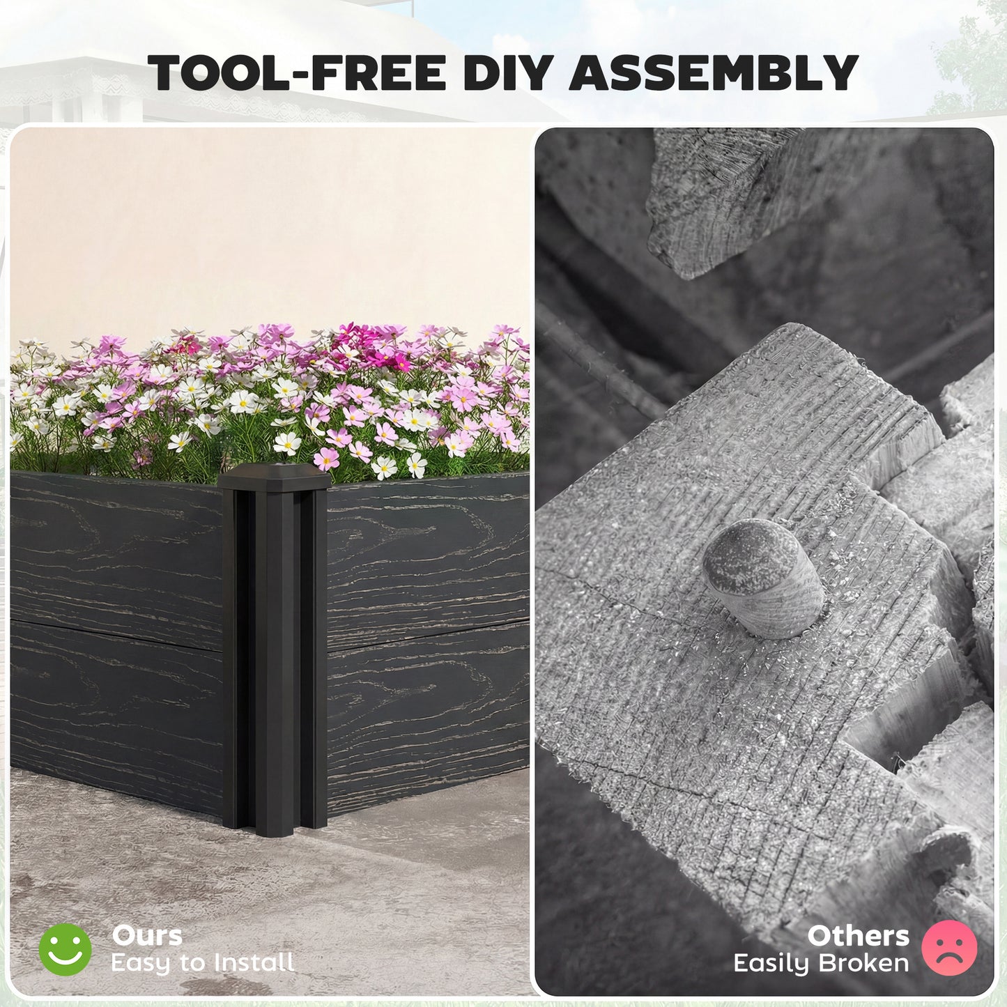 2 x 2 x 1ft Vinyl Raised Garden Bed Kit, Dark Grey