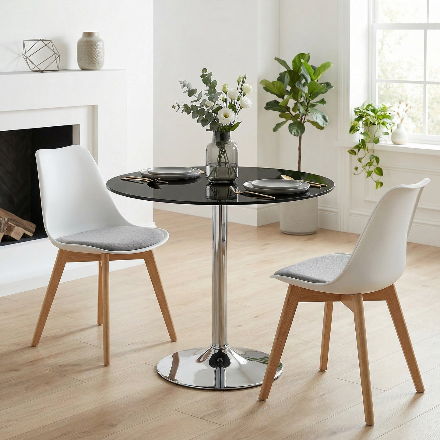 Round Bar Table, Dining Table with Tempered Glass Top and Steel Frame